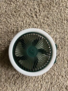 Portable Round Camping Fan in Dark Green & White